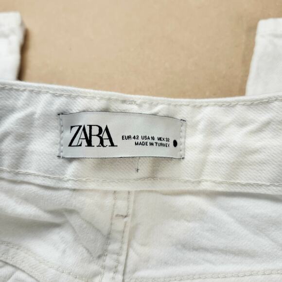 Zara Straight Leg Jeans White High Rise Button Fly 10 - Picture 6 of 10